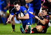1 December 2018; Conor O'Brien of Leinster is tackled by Hallam Amos of Dragons during the Guinness PRO14 Round 10 match between Dragons and Leinster at Rodney Parade in Newport, Wales. Photo by Ramsey Cardy/Sportsfile