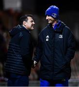 1 December 2018; Leinster head coach Leo Cullen, right, in conversation with former Leinster player Reggie Corrigan ahead of the Guinness PRO14 Round 10 match between Dragons and Leinster at Rodney Parade in Newport, Wales. Photo by Ramsey Cardy/Sportsfile