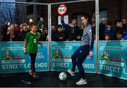 1 December 2018;  Republic of Ireland supporter Jenny-Jo Caffrey, aged 10, and Republic of Ireland International Niamh Farrelly in attendance as Portuguese footballing legends Luís Figo, Nuno Gomes and Vítor Baía were in Dublin to showcase their skills at the Street Legends Community Football Event on Commons Street. The Street Football Community Football event is a joint initiative by Dublin City Council and the Football Association of Ireland ahead of the UEFA EURO 2020 Qualifying Draw in the Convention Centre on Sunday, 2nd December. The Street Legends Community Football Events kicked off on Wednesday, November 28. Other key activations include: Street Legends Community Football, Saturday, December 1, 3pm to 6pm, Commons Street, Dublin 1 with Portuguese legends Nuno Gomes and Vítor Baía. National Football Exhibition, Sunday, December 2 to Sunday, December 9, 11am-7pm, The Printworks, Dublin Castle. Both events are free to attend and open to all ages and abilities. Photo by Sam Barnes/Sportsfile