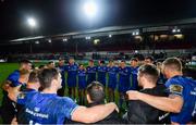 1 December 2018; The Leinster team huddle following their victory in the Guinness PRO14 Round 10 match between Dragons and Leinster at Rodney Parade in Newport, Wales. Photo by Ramsey Cardy/Sportsfile