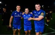 1 December 2018; Scott Penny, left, Patrick Patterson, centre, and Peter Dooley of Leinster following the Guinness PRO14 Round 10 match between Dragons and Leinster at Rodney Parade in Newport, Wales. Photo by Ramsey Cardy/Sportsfile