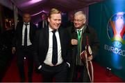 1 December 2018; Netherlands head coach Ronald Koeman, left, and FAI Board Member Paraic Treanor, Chairman of Legal & Corporate Affairs Committee, arrive prior to the UEFA EURO2020 Qualifying Draw Official Dinner at the Mansion House in Dublin. Photo by Stephen McCarthy/Sportsfile
