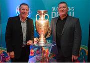 1 December 2018; Former Republic of Ireland international Ronnie Whelan, left, and his brother Paul in attendance during the UEFA EURO2020 Qualifying Draw Official Dinner at the Mansion House in Dublin. Photo by Stephen McCarthy/Sportsfile