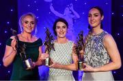 1 December 2018; TG4 Senior Players' Player of the Year Sinéad Aherne of Dublin, centre, with Junior Players' Player of the Year Kate Flood of Louth, right, and Intermediate Players' Player of the Year Neamh Woods of Tyrone, with their awards during the TG4 Ladies Football All Stars Awards 2018, in association with Lidl, at the Citywest Hotel in Dublin. Photo by Brendan Moran/Sportsfile