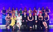 1 December 2018; The 2018 Ladies Football TG4 All Star team, back row, from left, Neamh Woods of Tyrone, Lauren Magee of Dublin, Sinéad Goldrick of Dublin, Emma Spillane of Cork, Sarah Houlihan of Kerry, Doireann O’Sullivan of Cork, Sinéad Aherne of Dublin, Lyndsey Davey of Dublin, Noelle Healy of Dublin, Ciara O’Sullivan of Cork and Róisín Phelan of Cork with front row, from left, Siobhán McGrath of Dublin, Sinéad Burke of Galway, Helen O’Rourke, CEO of the Ladies Gaelic Football Association, Ard Stiúrthóir TG4 Alan Esslemont, LGFA President Marie Hickey, MD Lidl Ireland JP Scally, Treasa Doherty of Donegal and Ciara Trant of Dublin during the TG4 Ladies Football All Stars Awards 2018, in association with Lidl, at the Citywest Hotel in Dublin. Photo by Brendan Moran/Sportsfile