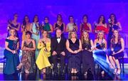 1 December 2018; The 2018 Ladies Football TG4 All Star team, back row, from left, Lauren Magee of Dublin, Sinéad Goldrick of Dublin, Emma Spillane of Cork, Sarah Houlihan of Kerry, Doireann O’Sullivan of Cork, Sinéad Aherne of Dublin, Lyndsey Davey of Dublin, Noelle Healy of Dublin and Ciara O’Sullivan of Cork with front row, from left, Neamh Woods of Tyrone, Siobhán McGrath of Dublin, Sinéad Burke of Galway, Helen O’Rourke, Ard Stiúrthóir TG4 Alan Esslemont, LGFA President Marie Hickey,  Róisín Phelan of Cork, Treasa Doherty of Donegal and Ciara Trant of Dublin during the TG4 Ladies Football All Stars Awards 2018, in association with Lidl, at the Citywest Hotel in Dublin. Photo by Brendan Moran/Sportsfile