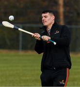 2 December 2018; PwC All Star footballer Brian Howard of Dublin gets in some hurling practice ahead of a Coaching Session as part of the PwC All Stars Football tour at Philadelphia GAA Club in Limerick Field, Longview Rd, Pottstown, Philadelphia, PA, USA. Photo by Ray McManus/Sportsfile