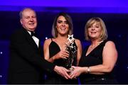 1 December 2018; Doireann O’Sullivan of Cork is presented with her TG4 All Star award by Ard Stiúrthóir TG4, Alan Esslemont and President of LGFA Marie Hickey during the TG4 Ladies Football All Stars Awards 2018, in association with Lidl, at the Citywest Hotel in Dublin. Photo by Brendan Moran/Sportsfile