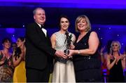 1 December 2018; Sinéad Aherne of Dublin is presented with the TG4 Senior Players' Player of the Year Award by Ard Stiúrthóir TG4 Alan Esslemont and President of LGFA Marie Hickey during the TG4 Ladies Football All Stars Awards 2018, in association with Lidl, at the Citywest Hotel in Dublin. Photo by Brendan Moran/Sportsfile