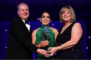 1 December 2018; Sarah Houlihan of Kerry is presented with her TG4 All Star award by Ard Stiúrthóir TG4, Alan Esslemont and President of LGFA Marie Hickey during the TG4 Ladies Football All Stars Awards 2018, in association with Lidl, at the Citywest Hotel in Dublin. Photo by Brendan Moran/Sportsfile