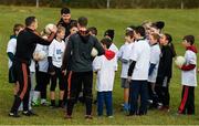 2 December 2018; PwC All Star footballers Andy Moran of Mayo, left, Ryan McHugh of Donegal and Colm Boyle of Mayo with members of the Philadelphia GAA Club during a Coaching Session as part of the PwC All Stars Football tour at Philadelphia GAA Club in Limerick Field, Longview Rd, Pottstown, Philadelphia, PA, USA. Photo by Ray McManus/Sportsfile