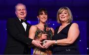 1 December 2018; Siobhán McGrath of Dublin is presented with her TG4 All Star award by Ard Stiúrthóir TG4, Alan Esslemont and President of LGFA Marie Hickey during the TG4 Ladies Football All Stars Awards 2018, in association with Lidl, at the Citywest Hotel in Dublin. Photo by Brendan Moran/Sportsfile