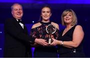 1 December 2018; Síofra O’Shea of Kerry is presented with the Munster Young Player of the Year award by Ard Stiúrthóir TG4, Alan Esslemont and President of LGFA Marie Hickey during the TG4 Ladies Football All Stars Awards 2018, in association with Lidl, at the Citywest Hotel in Dublin. Photo by Brendan Moran/Sportsfile