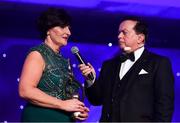 1 December 2018; Former Waterford star Marie Crotty, from Ballymacarbry, Waterford, speaking with MC Marty Morrissey during the TG4 Ladies Football All Stars Awards 2018, in association with Lidl, at the Citywest Hotel in Dublin. Photo by Brendan Moran/Sportsfile