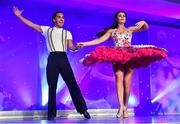1 December 2018; Jake Carter perform with his Dancing With The Stars partner Karen Byrne during the TG4 Ladies Football All Stars Awards 2018, in association with Lidl, at the Citywest Hotel in Dublin. Photo by Brendan Moran/Sportsfile