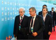 2 December 2018; Portugal head coach Fernando Santos, centre, arrives prior to the UEFA EURO2020 Qualifying Draw at the Convention Centre in Dublin. Photo by Sam Barnes/Sportsfile