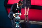 2 December 2018; Former Portugal international Ricardo Carvalho brings out the Henri Delaunay Trophy during the UEFA EURO2020 Qualifying Draw at the Convention Centre in Dublin. Photo by Sam Barnes/Sportsfile