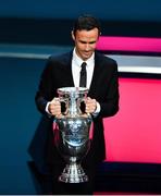 2 December 2018; Former Portugal international Ricardo Carvalho brings out the Henri Delaunay Trophy during the UEFA EURO2020 Qualifying Draw at the Convention Centre in Dublin. Photo by Sam Barnes/Sportsfile