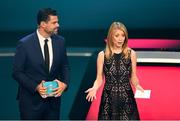 2 December 2018; Presenters Rachel Wyse and Pedro Pinto during the UEFA EURO2020 Qualifying Draw at the Convention Centre in Dublin. Photo by Sam Barnes/Sportsfile
