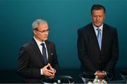 2 December 2018; UEFA competitions director Giorgio Marchetti, left, and  Former Republic of Ireland international Ronnie Whelan during the UEFA EURO2020 Qualifying Draw at the Convention Centre in Dublin. Photo by Sam Barnes/Sportsfile