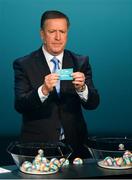 2 December 2018; Former Republic of Ireland international Ronnie Whelan draws Portugal during the UEFA EURO2020 Qualifying Draw at the Convention Centre in Dublin. Photo by Sam Barnes/Sportsfile