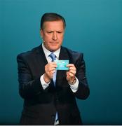 2 December 2018; Former Republic of Ireland international Ronnie Whelan draws out Spain during the UEFA EURO2020 Qualifying Draw at the Convention Centre in Dublin. Photo by Sam Barnes/Sportsfile