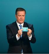 2 December 2018; Former Republic of Ireland international Ronnie Whelan draws out France during the UEFA EURO2020 Qualifying Draw at the Convention Centre in Dublin. Photo by Sam Barnes/Sportsfile