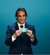 2 December 2018; Former Portugal international Nuno Gomes draws out Republic of Ireland during the UEFA EURO2020 Qualifying Draw at the Convention Centre in Dublin. Photo by Sam Barnes/Sportsfile