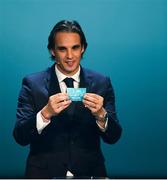 2 December 2018; Former Portugal international Nuno Gomes draws out Republic of Ireland during the UEFA EURO2020 Qualifying Draw at the Convention Centre in Dublin. Photo by Sam Barnes/Sportsfile