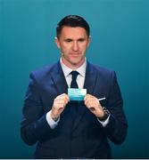 2 December 2018; Republic of Ireland assistant coach Robbie Keane draws out Cyprus during the UEFA EURO2020 Qualifying Draw at the Convention Centre in Dublin. Photo by Sam Barnes/Sportsfile