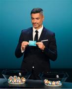 2 December 2018; Former Portugal international Vítor Baía draws out Denmark during the UEFA EURO2020 Qualifying Draw at the Convention Centre in Dublin. Photo by Sam Barnes/Sportsfile