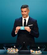 2 December 2018; Former Portugal international Vítor Baía draws out Georgia during the UEFA EURO2020 Qualifying Draw at the Convention Centre in Dublin. Photo by Sam Barnes/Sportsfile