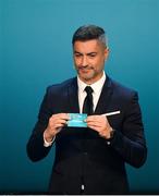 2 December 2018; Former Portugal international Vítor Baía draws out Iceland during the UEFA EURO2020 Qualifying Draw at the Convention Centre in Dublin. Photo by Sam Barnes/Sportsfile