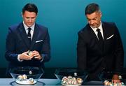 2 December 2018; Republic of Ireland assistant coach Robbie Keane, left, and Former Portugal international Vítor Baía during the UEFA EURO2020 Qualifying Draw at the Convention Centre in Dublin. Photo by Sam Barnes/Sportsfile