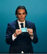 2 December 2018; Former Portugal international Nuno Gomes draws out Scotland during the UEFA EURO2020 Qualifying Draw at the Convention Centre in Dublin. Photo by Sam Barnes/Sportsfile