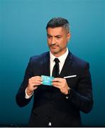 2 December 2018; Former Portugal international Vítor Baía draws out Greece during the UEFA EURO2020 Qualifying Draw at the Convention Centre in Dublin. Photo by Sam Barnes/Sportsfile