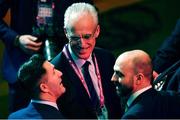 2 December 2018; Republic of Ireland manager Mick McCarthy, centre, with assistant coach Robbie Keane, left, following the UEFA EURO2020 Qualifying Draw at the Convention Centre in Dublin. Photo by Sam Barnes/Sportsfile