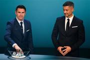 2 December 2018; Republic of Ireland assistant coach Robbie Keane, left, and Former Portugal international Vítor Baía during the UEFA EURO2020 Qualifying Draw at the Convention Centre in Dublin. Photo by Sam Barnes/Sportsfile