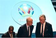 2 December 2018; Republic of Ireland assistant manager Terry Connor, left, manager Mick McCarthy, centre, and John Delaney, CEO, Football Association of Ireland following the UEFA EURO2020 Qualifying Draw at the Convention Centre in Dublin. Photo by Sam Barnes/Sportsfile