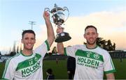 2 December 2018; Brothers Colin Fennelly, left, and Michael Fennelly of Ballyhale Shamrocks celebrate with the cup after the AIB Leinster GAA Hurling Senior Club Championship Final match Ballyboden St Enda's and Ballyhale Shamrocks at Netwatch Cullen Park in Carlow. Photo by Piaras Ó Mídheach/Sportsfile