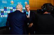 2 December 2018; Republic of Ireland head coach Mick McCarthy during post draw flash reactions following the UEFA EURO2020 Qualifying Draw at the Convention Centre in Dublin. (Photo by Brendan Moran / UEFA via Sportsfile)