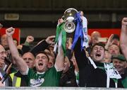 2 December 2018; Niall Friel and Ciaran Gillespie of Gaoth Dobhair lift the Seamus McFerran cup after the AIB Ulster GAA Football Senior Club Championship Final match between Gaoth Dobhair and Scotstown at Healy Park in Tyrone. Photo by Oliver McVeigh/Sportsfile