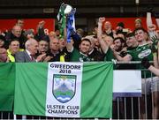 2 December 2018; Niall Friel of Gaoth Dobhair lifts the Seamus McFerran cup after the AIB Ulster GAA Football Senior Club Championship Final match between Gaoth Dobhair and Scotstown at Healy Park in Tyrone. Photo by Oliver McVeigh/Sportsfile