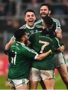 2 December 2018; Gaoth Dobhair players Michael Carroll, Odhrán Mac Niallais, Naoise O'Baoill and Odhran McFadden-Ferry celebrate after the AIB Ulster GAA Football Senior Club Championship Final match between Gaoth Dobhair and Scotstown at Healy Park in Tyrone. Photo by Oliver McVeigh/Sportsfile