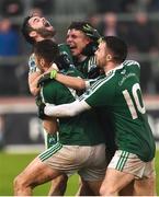 2 December 2018; Gaoth Dobhair players Odhrán Mac Niallais, Michael Carroll, Naoise O'Baoill and Cian Mulligan celebrate after the AIB Ulster GAA Football Senior Club Championship Final match between Gaoth Dobhair and Scotstown at Healy Park in Tyrone. Photo by Oliver McVeigh/Sportsfile