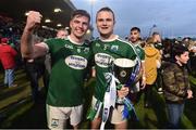 2 December 2018; Daire O'Baoill,left, and Neil McGee of Gaoth Dobhair celebrate with the Seamus McFerran cup after the AIB Ulster GAA Football Senior Club Championship Final match between Gaoth Dobhair and Scotstown at Healy Park in Tyrone. Photo by Oliver McVeigh/Sportsfile