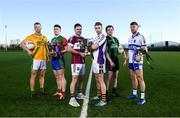 3 December 2018; In attendance, from left, Peter Kelly of Two Mile House, Nigel Dunne of Shamrocks, Shane Mulligan of Mullinalaghta St Columba's, Ross McGowan of Kilmacud Crokes, Cian O'Niaraigh of Dundalk Young Irelands and Cian Donohue of Naomh Bríd during the AIB Leinster GAA Club Football Finals Launch at the GAA Games Development Centre in Abbotstown, Dublin. Photo by David Fitzgerald/Sportsfile