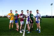 3 December 2018; In attendance, from left, Peter Kelly of Two Mile House, Nigel Dunne of Shamrocks, Shane Mulligan of Mullinalaghta St Columba's, Ross McGowan of Kilmacud Crokes, Cian O'Niaraigh of Dundalk Young Irelands and Cian Donohue of Naomh Bríd during the AIB Leinster GAA Club Football Finals Launch at the GAA Games Development Centre in Abbotstown, Dublin. Photo by David Fitzgerald/Sportsfile