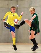 4 December 2018; Jonathan Houlihan of St. Louis School, Kiltimagh, Mayo, in action against Odhran Ferris of Mercy Secondary School Mounthawk, Tralee, Kerry, during the Post-Primary Schools National Futsal Finals match between St. Louis School, Kiltimagh, Mayo, and Mercy Secondary School Mounthawk, Tralee, Kerry, at Waterford IT Sports Arena in Waterford. Photo by Eóin Noonan/Sportsfile
