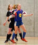 4 December 2018; Grace Fitzpatrick Ryan of Ursuline Secondary School, Thurles, Tipperary, in action against Ciara Brennan of St. Attracta's Community School, Tubbercurry, Sligo, during the Post-Primary Schools National Futsal Finals match between Ursuline Secondary School, Thurles, Tipperary, and St. Attracta's Community School, Tubbercurry, Sligo, at Waterford IT Sports Arena in Waterford. Photo by Eóin Noonan/Sportsfile